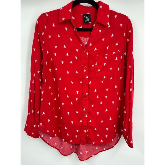 George Womens Red Button Up Shirt Collared Long Sleeve Top Size Small - Picture 10 of 11